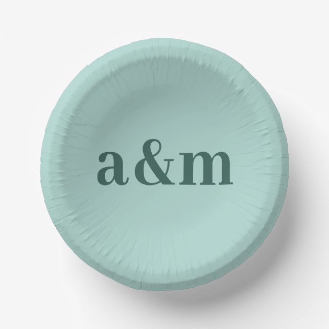 Couple's Initials Teal Blue/Dark Green Minimalist Paper Plate (Front)
