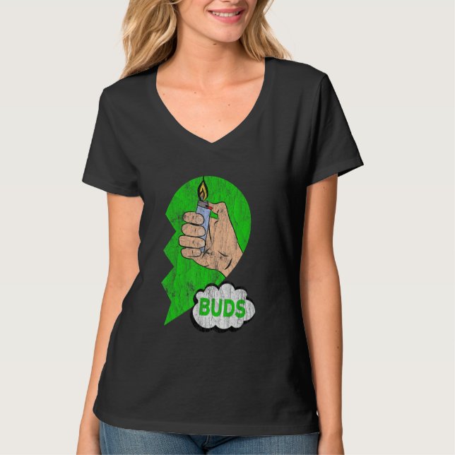 Couples Matching Best Buds Weed Funny Joint Stoner T-Shirt (Front)