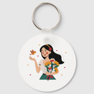Couple's Matching Flower Illustration keychain