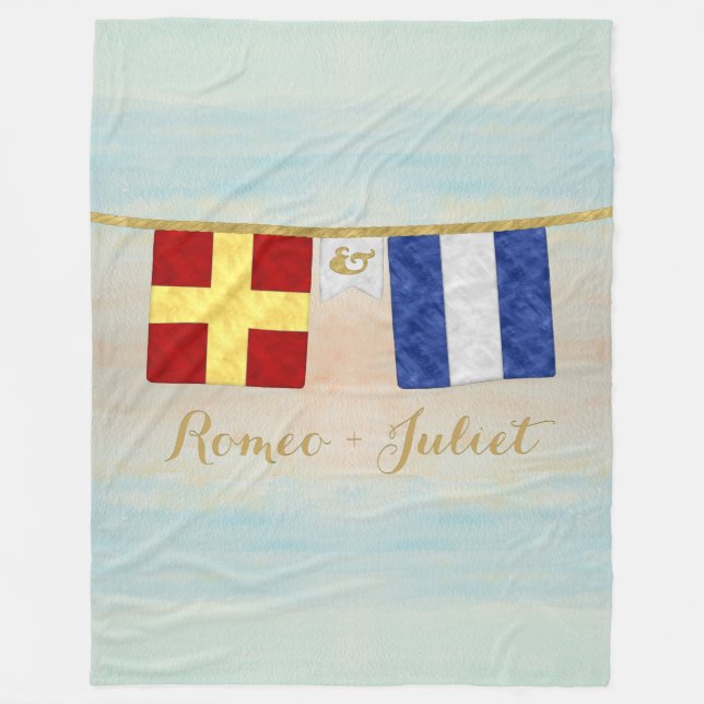 Couples Monogram Maritime Signal Flags Watercolor Fleece Blanket (Front)