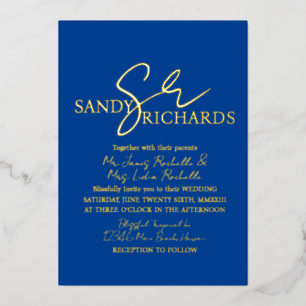 Couples Monogrammed  Blue Gold Wedding  