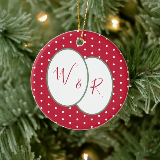 Couples Monogrammed Our First Christmas Red Ceramic Tree Decoration (Tree)