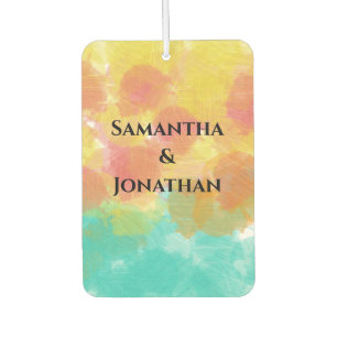 Couple's Name Pink Yellow Turquoise Watercolor Car Air Freshener