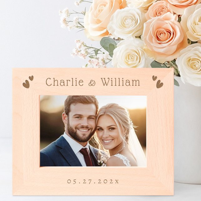 Couple's names cute hearts wedding date etched frames (Couple's names cute hearts wedding date etched frames)