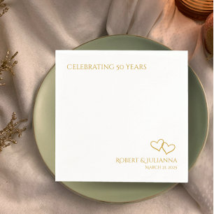 Couple's names gold hearts 50th Anniversary Party Napkin