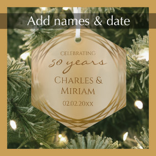 Couples Names Golden 50th Wedding Anniversary Gift Glass Tree Decoration