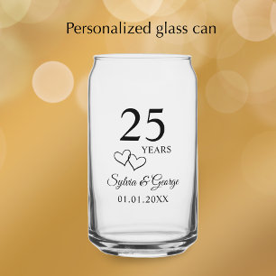 Couple's Names Heart 25th Wedding Anniversary Gift Can Glass