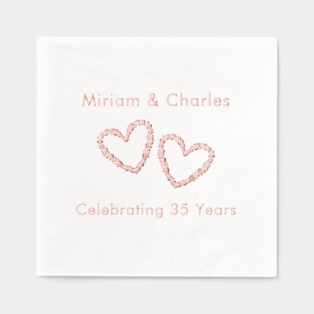 Couple's Names Heart 35th Wedding Anniversary Foil Napkins (Front)