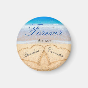 Couple's Names in Hearts in Sand coastal memory Magnet