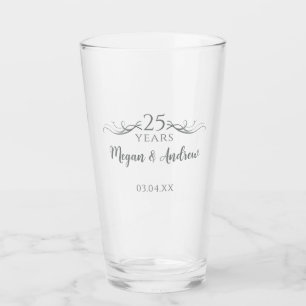 Couples Names Modern 25th Wedding Anniversary Gift Glass