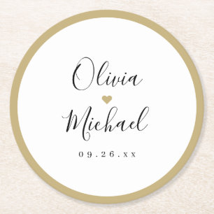 Couple's names simple elegant script wedding round paper coaster