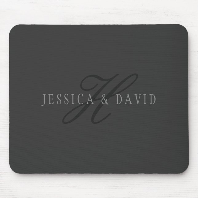 Couples Names & Surname Monogram Dark Grey Mouse Pad (Front)