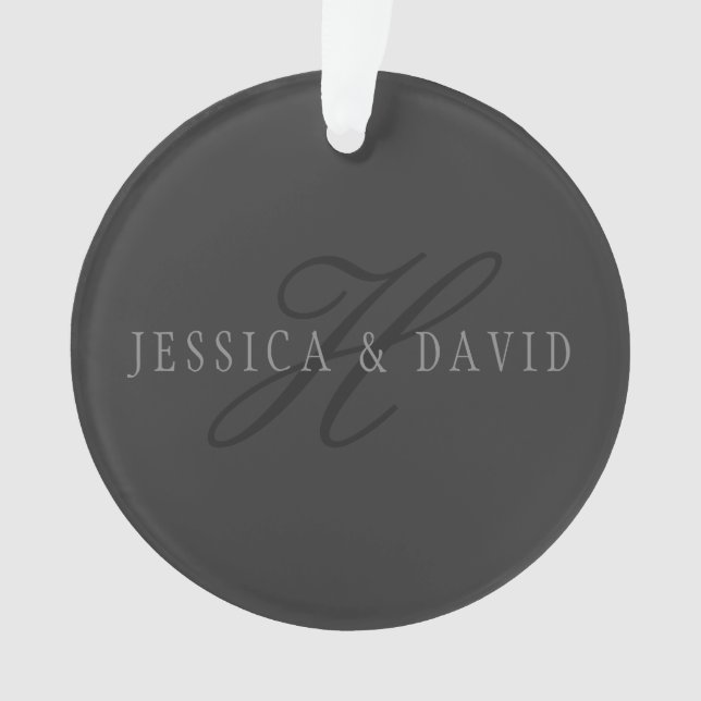 Couples Names & Surname Monogram Dark Grey Ornament (Front)