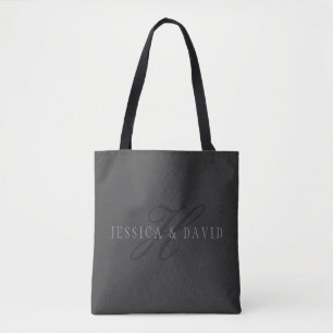 Couples Names & Surname Monogram Dark Grey Tote Bag