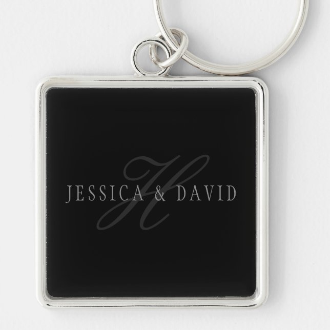 Couples Names & Surname Monogram Key Ring (Front)