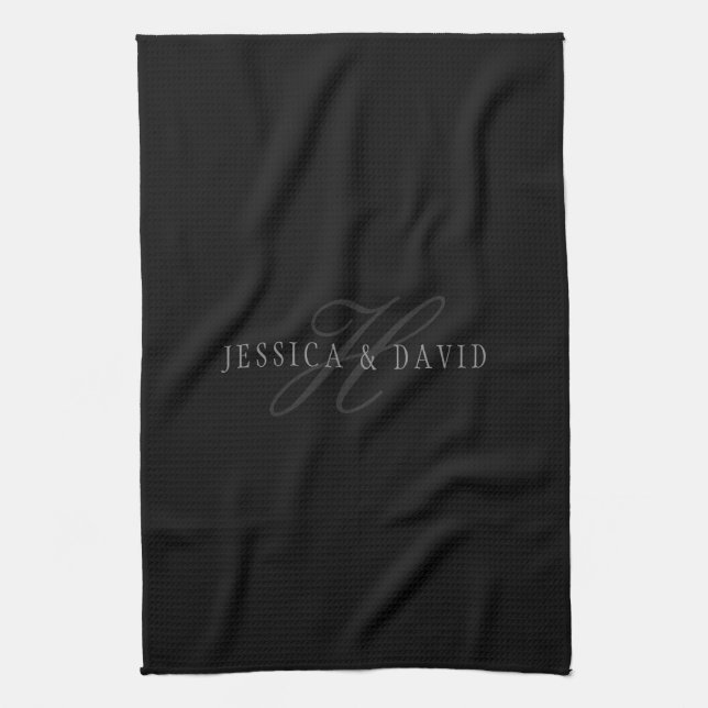 Couples Names & Surname Monogram Tea Towel (Vertical)