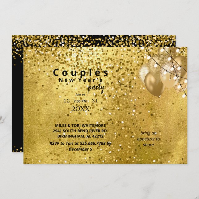 Couples New Festive New Year's Eve Party  Invitation (Front/Back)