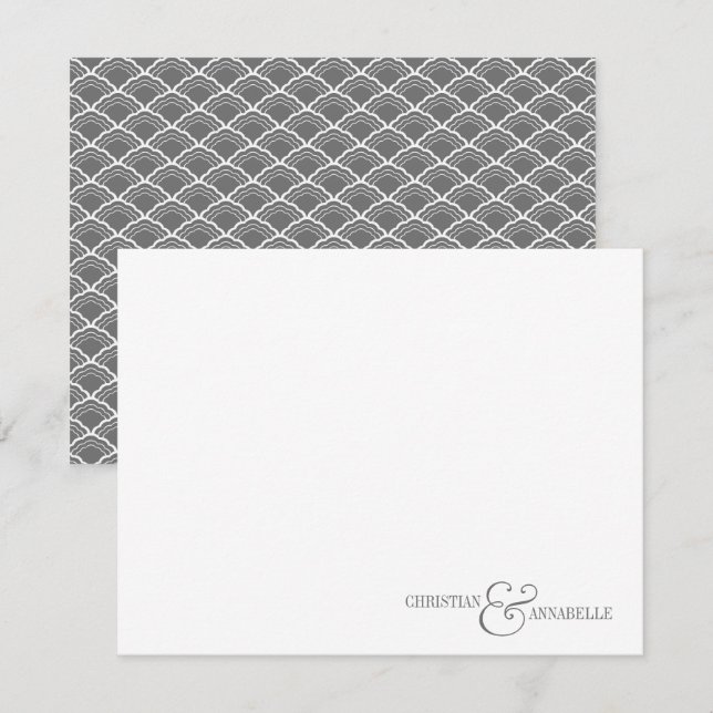 Couples Personalised Stationery Grey Scallop Card (Front/Back)