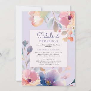 Couples Petals and Prosecco Floral Bridal Shower Invitation