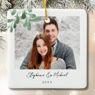 Couples Photo Christmas Ceramic Ornament