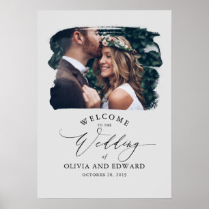 Couples Photo Grey Wedding Welcome Sign