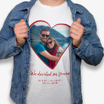 Couples photo heart engagement personalised T-Shirt<br><div class="desc">Cute couple custom heart shape photo "we decided on forever" text,  names,  and date white t-shirt engagement announcement.         Personalised it with your picture and text!          It can be a cute keepsake gift to celebrate your engagement or your first Valentine's Day as newlyweds.</div>