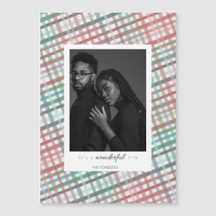 Couple's photo on pastel plaid print