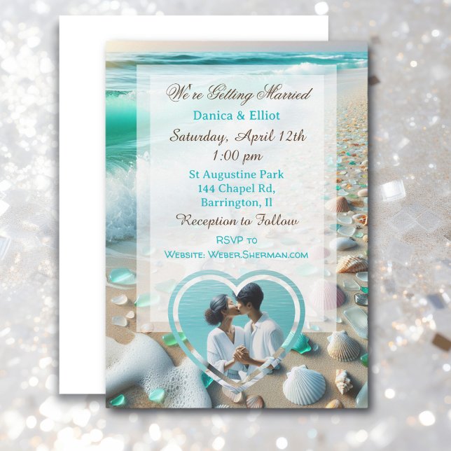 Couple's Photo Sea Glass Coastal Wedding Invitation (Creator Uploaded)