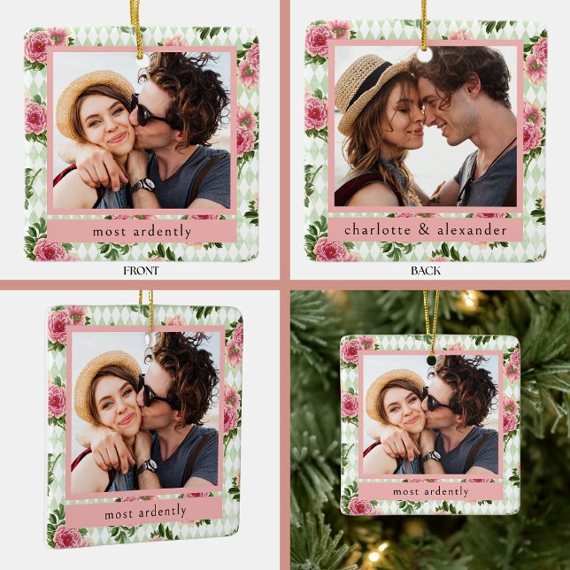 Couple's Photos Literary Quote Custom Ceramic Ornament (Creator Uploaded)