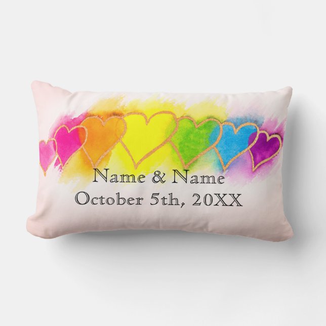 Couple's Rainbow Heart Lumbar Pillow (Front)