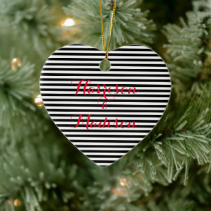 Couple's red names black and white stripes ceramic tree decoration