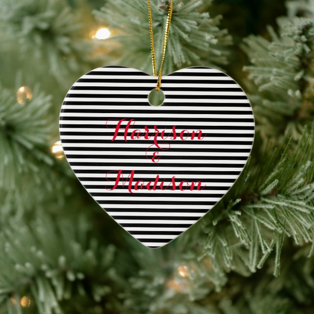 Couple's red names black and white stripes ceramic tree decoration (Tree)