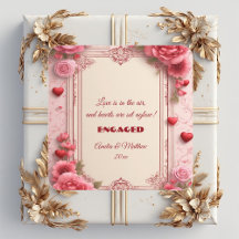 Couple's Romantic Pink Heart Motifs Floral Engaged