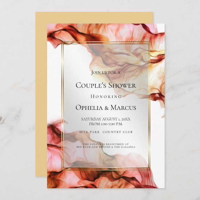 COUPLE's SHOWER | Abstract Ink Autumn Colours 5 Invitation (Front/Back)