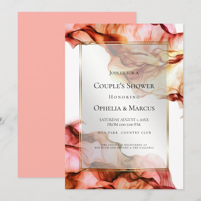 COUPLE's SHOWER | Abstract Ink Autumn Colours 6 Invitation (Front/Back)