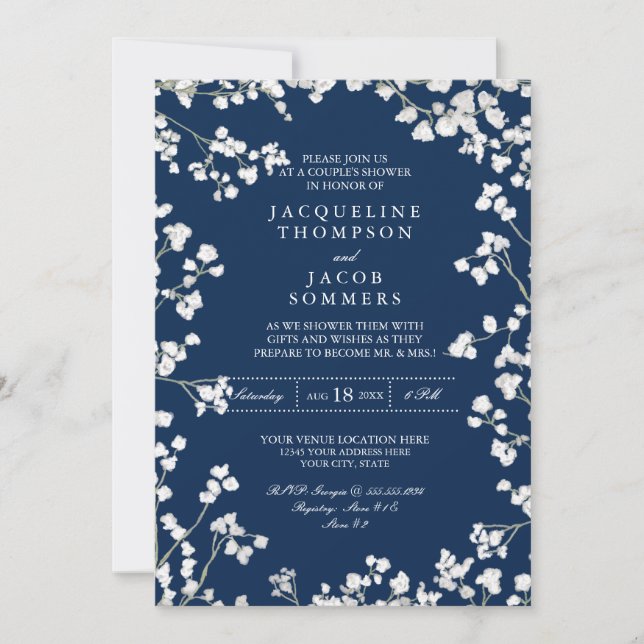 Couples Shower Baby's Breath Flower Wreath Rustic Invitation (Front)