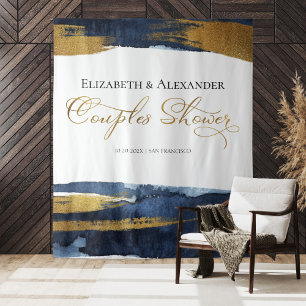 Couples Shower Backdrop Blue Watercolor Abstract Tapestry