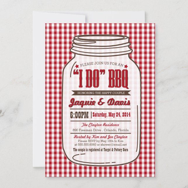 Couples Shower BBQ Invitation in Mason Jar "I DO" (Front)
