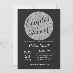 Couples Shower Black and Silver Glitter Invitation