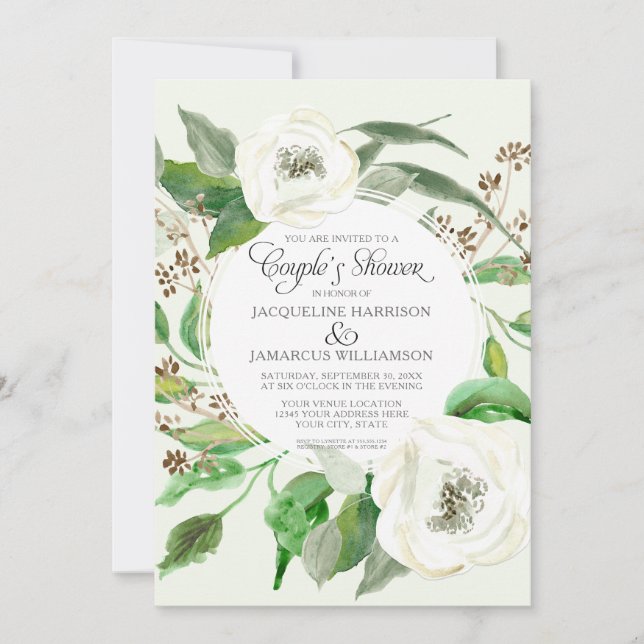Couples Shower BOHO Eucalyptus Seed Wreath Foliage Invitation (Front)