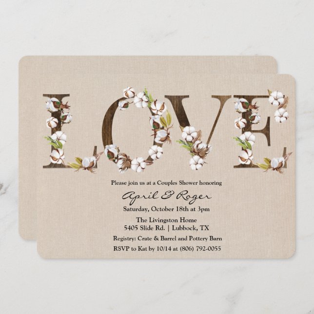 Couples Shower Cotton Alphabet Invitation (Front/Back)
