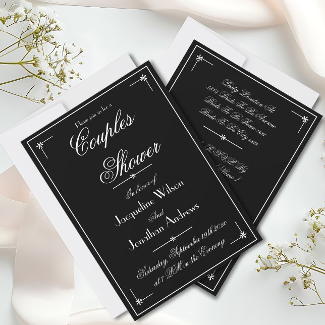 Couples Shower Elegant All In One Name Date RSVP  Invitation (Couples Shower - Elegant All In One, Personalized Name Date RSVP Invitation.)