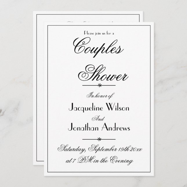  Couples Shower Elegant Chic White Custom Invitation (Front/Back)