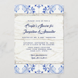 Couples Shower Farmhouse Blue White Wooden Rustic Invitation