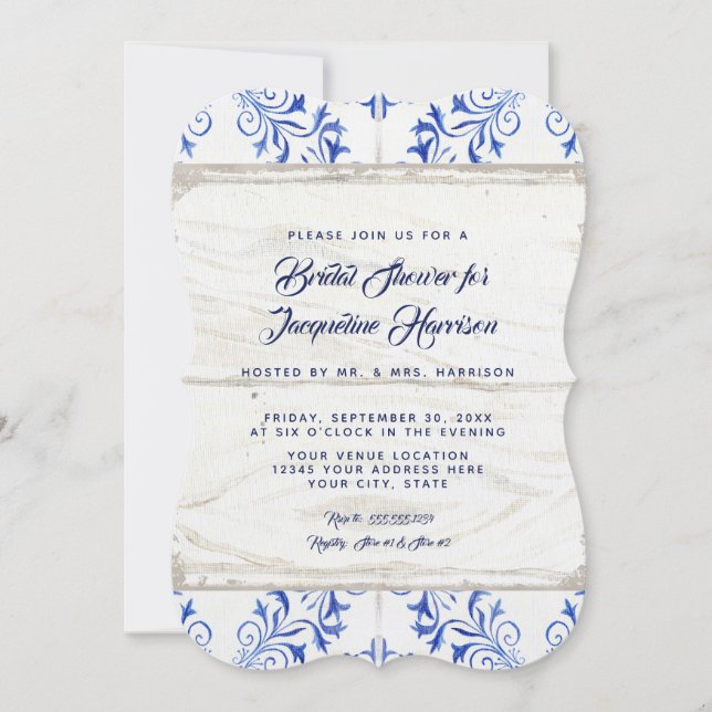 Couples Shower Farmhouse Navy Kraft Wood Rustic Invitation (Front)