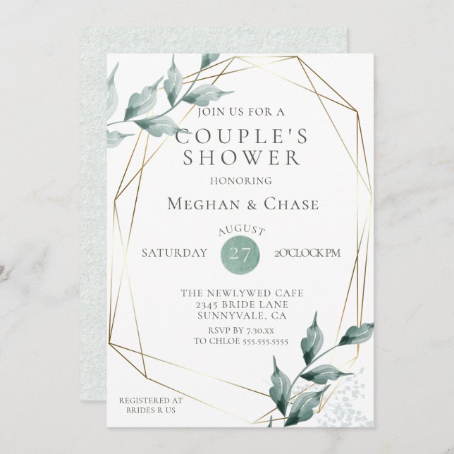 Couple's Shower | Greyed Jade Green Botanical Invitation (Front/Back)