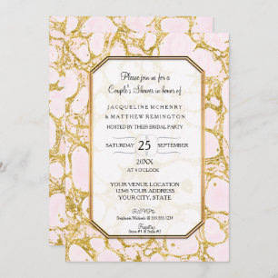 Couples Shower Marbled Marble Paper Rose Gold Pink Invitation
