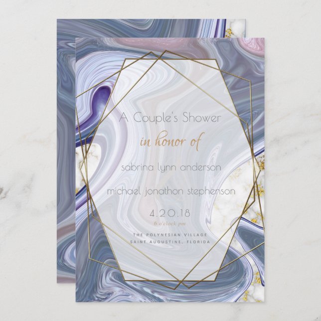 Couple's Shower Marbleised Purple Rose Agate Invitation (Front/Back)