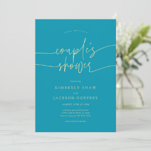 Couple's Shower Minimalist Script Aqua Blue Invitation