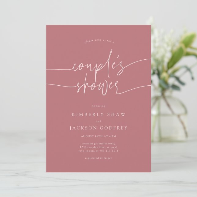Couple's Shower Minimalist Script Dusty Pink Invitation (Standing Front)